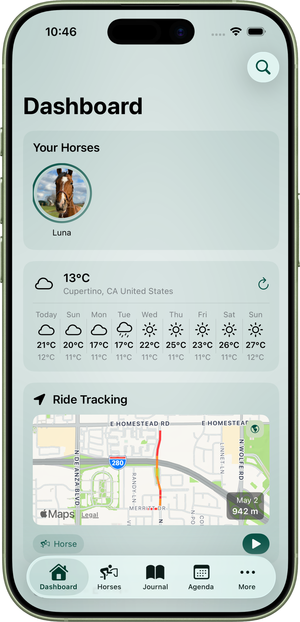 Equory dashboard — all your horses, today's events and quick actions in one overview